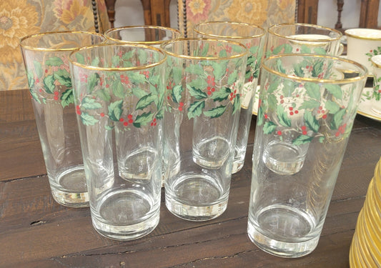 Lenox "HOLIDAY" Gold Trim Glass Tumblers ~ 16oz ~ 6 1/4" Tall