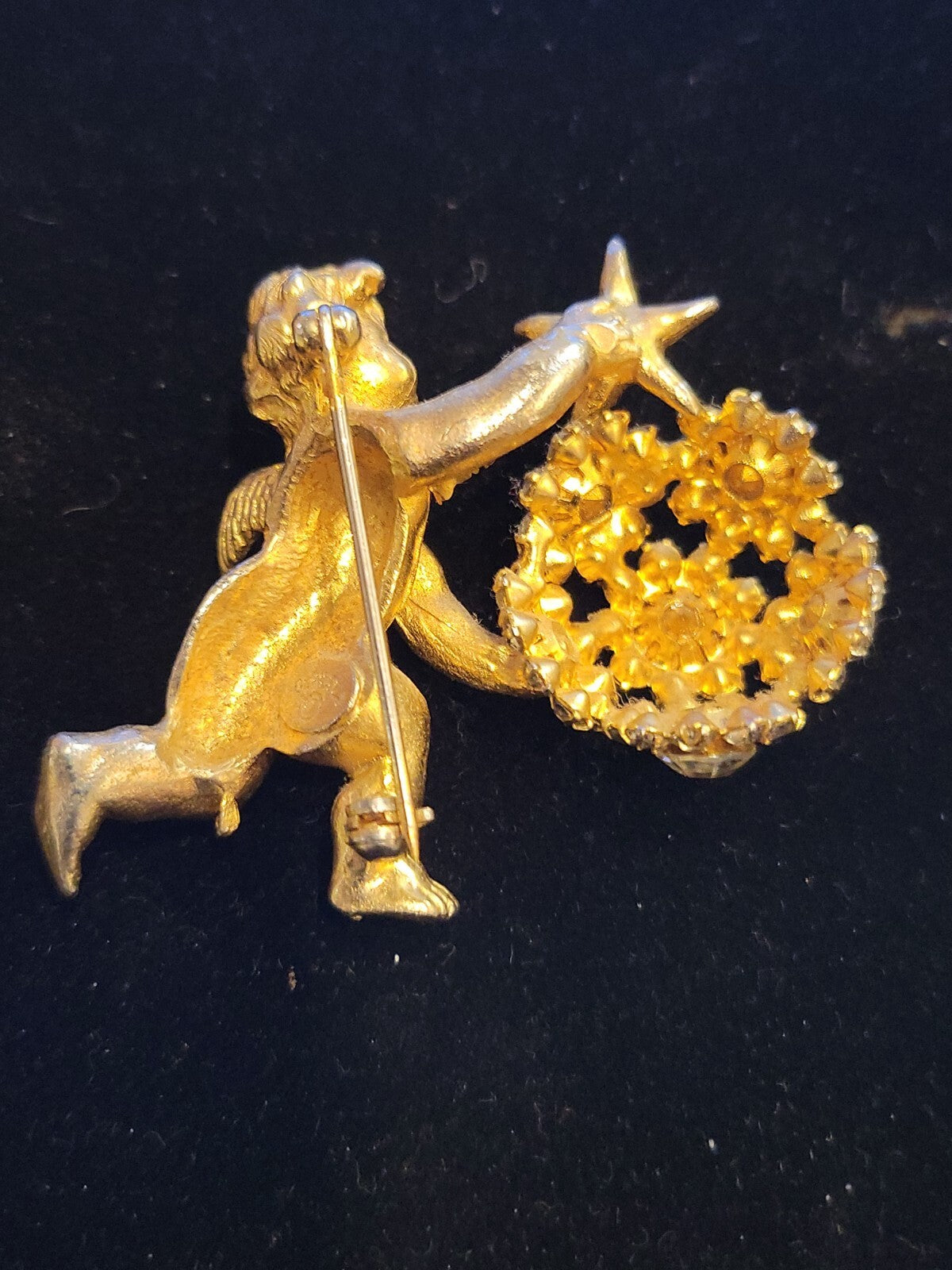 Vintage Designer Signed De Nicola Angel Baroque Rhinestones Pin Brooch