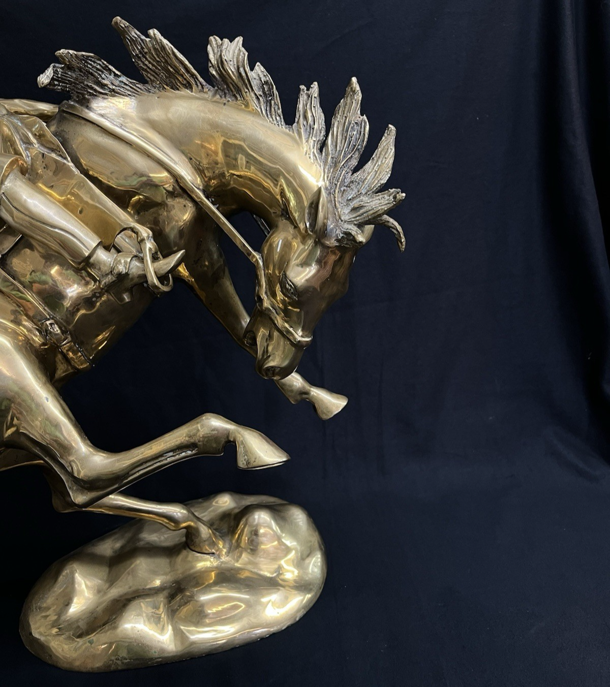 Polished Brass Wild Bucking Bronco w/ Removable Cowboy Rider Sculpture 21"