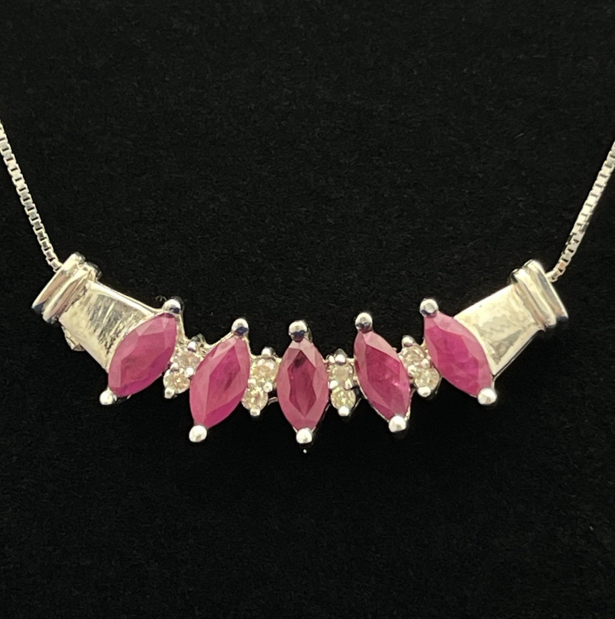 14k White Gold 0.21ct Diamond and 2.53ct Red Ruby Collar Necklace 50% off retail