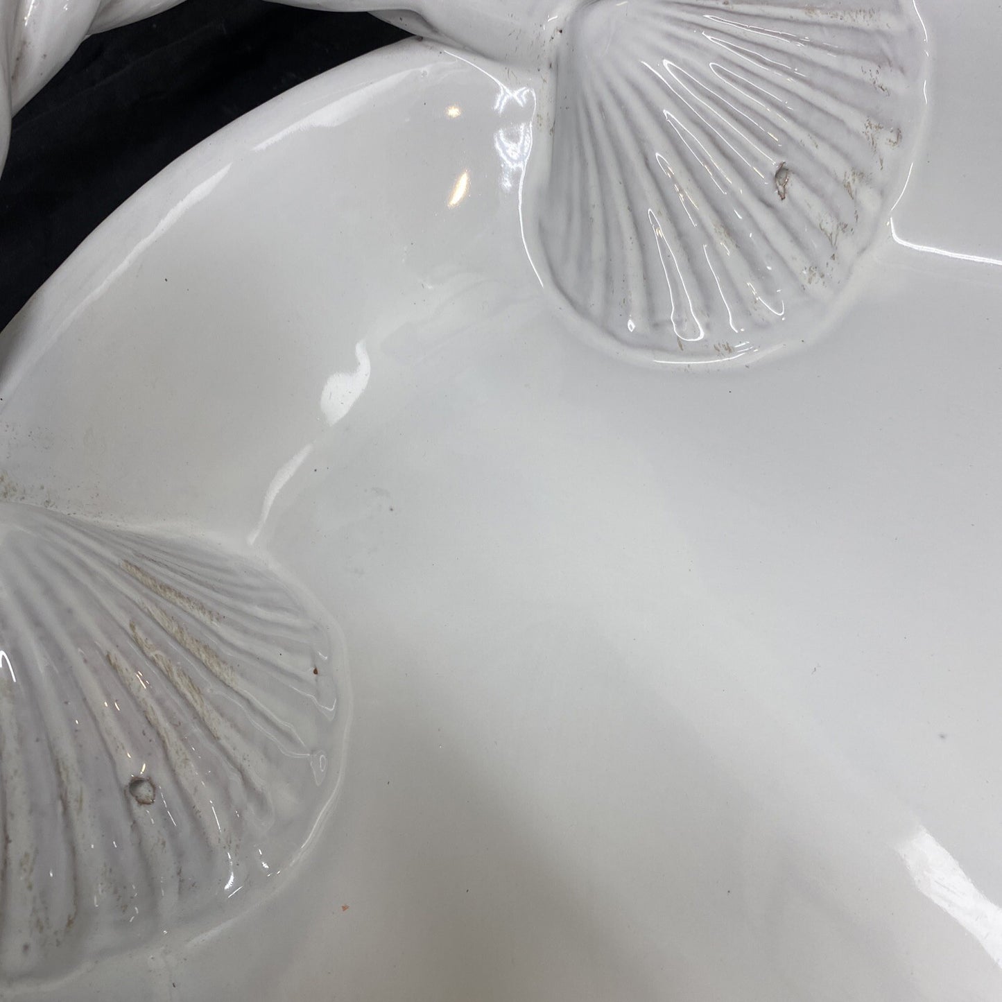 Large White Unmarked Seashell Rope Handle Serving Platter 57/60 Italy