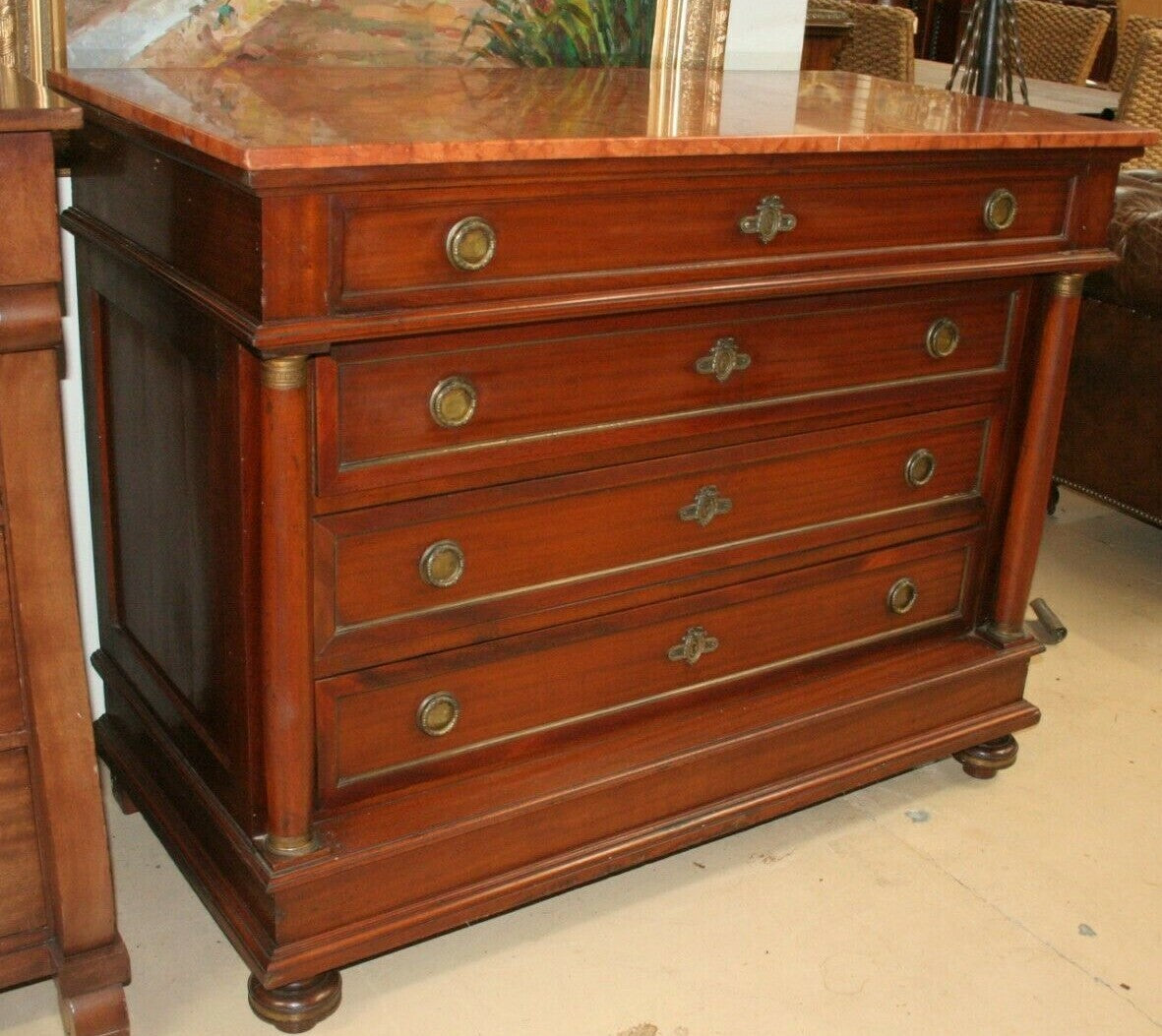Antique French Chest of Drawers Commode Regency Cabinet Walnut Sideboard Marble