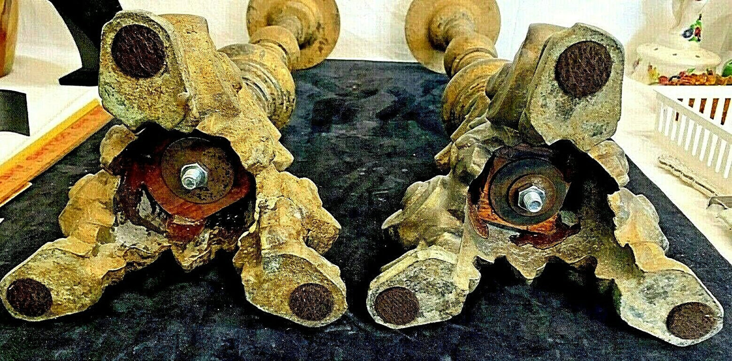 Vtg Brass Bronze Large H 26"Candlesticks Decorative Altar Sticks 12 lbs each