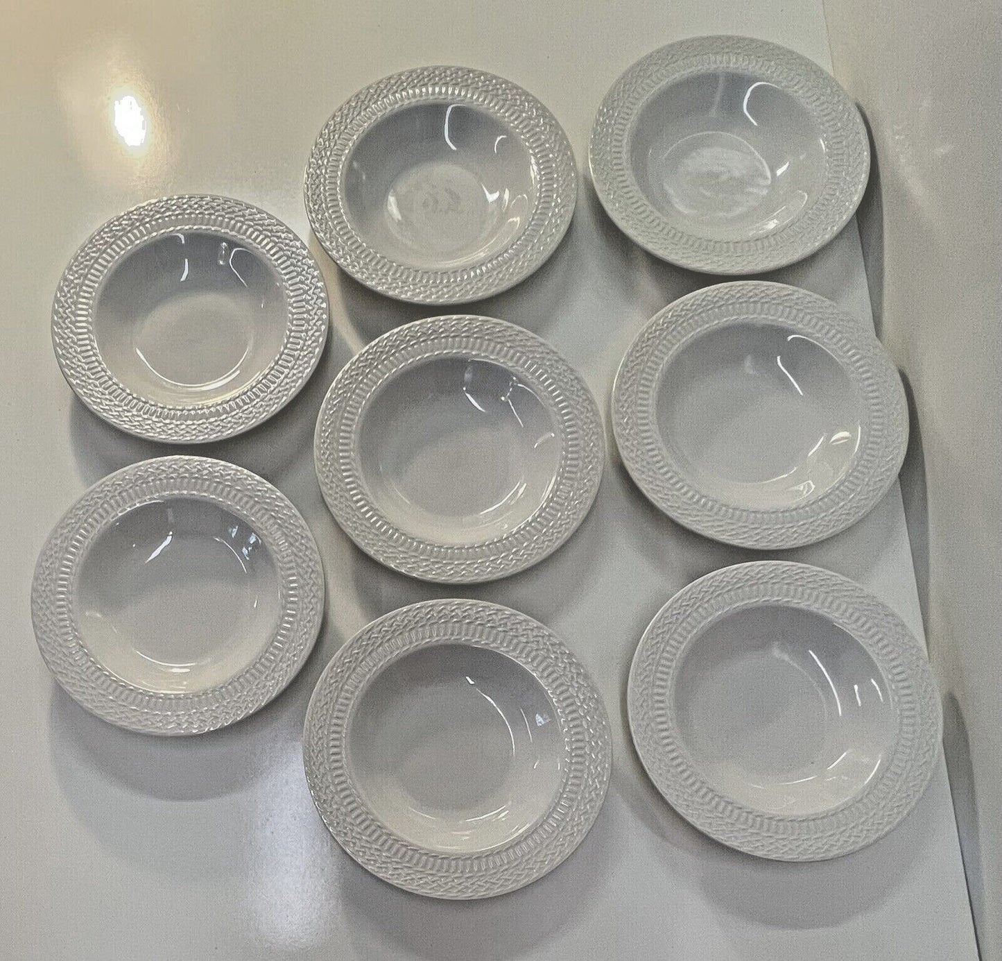 Set of 8 Livingquarters White Rim Soup Bowls, 9"  Free shipping