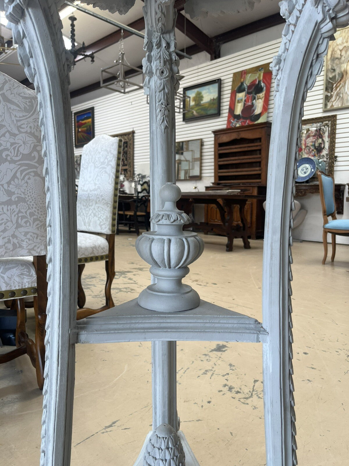 PAIR OF FRENCH LOUIS XIV GRAY-PAINTED TRIPOD JARDINIERES PLANTERS 51.5"H x 25"D