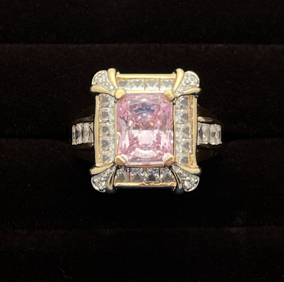 14k Yellow Gold Lab Created Sapphire and Diamond Ring MEDA  China SZ 6.75 7.48 g