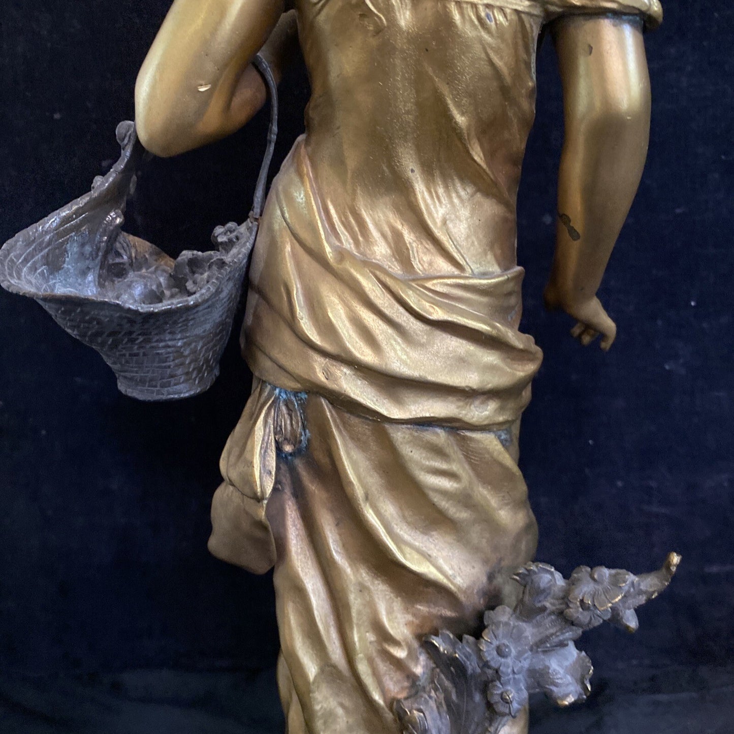 Rose De Mai Gilt Bronze Statue Rose of May Merchant Woman 20 1/4" MH