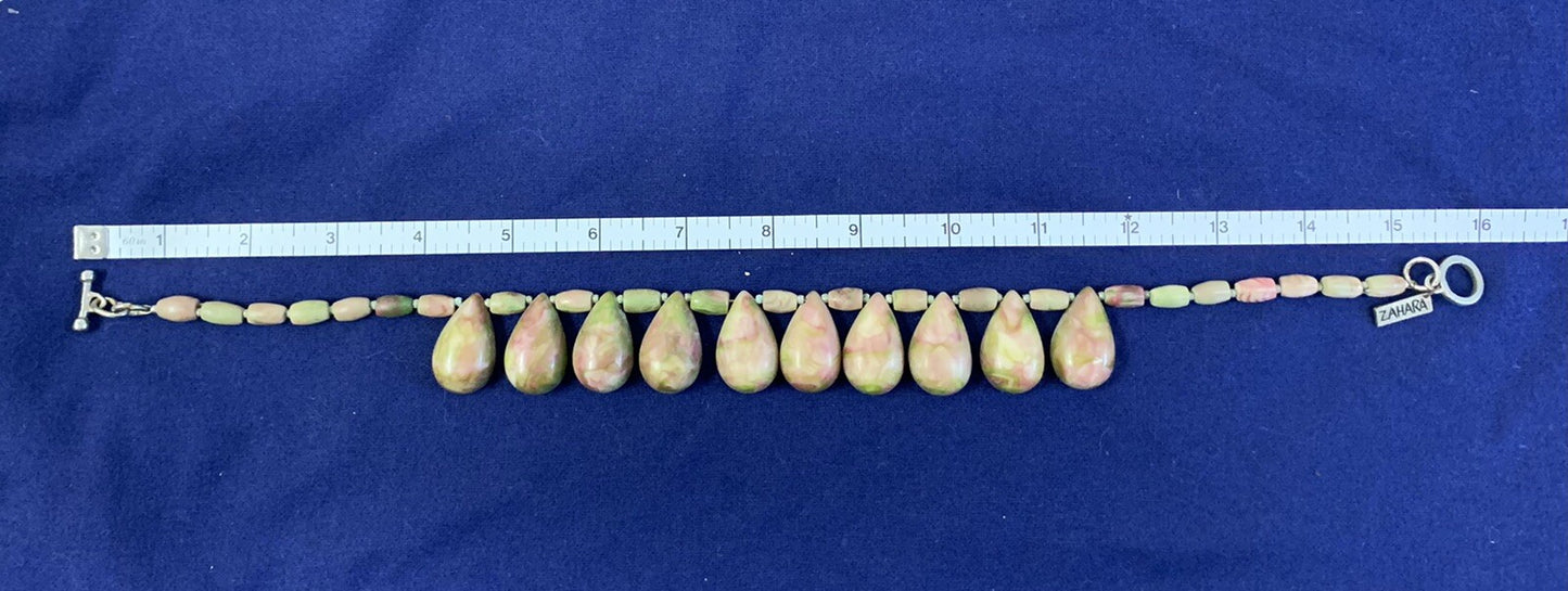 Zahara Vintage Green -Pink  AGATE Stone Collar NECKLACE toggle closure 16 1/4"