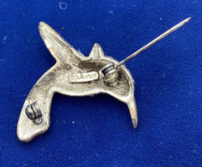 Monet Silver Tone Multicolor Rhinestone Hummingbird Fashion Brooch Lapel Pin