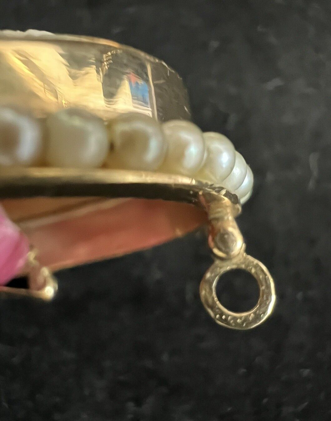 Victorian Shell Cameo Pendant Brooch 14K seed Pearls Full Face 1800's