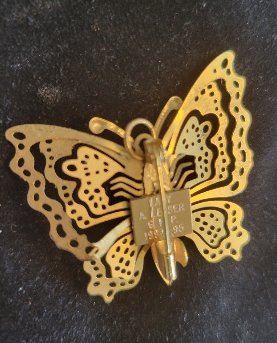 Gold Plated Butterfly Brooch Pin  Pendant Engraved Lady A. LESSER G.H.P. 1994-95