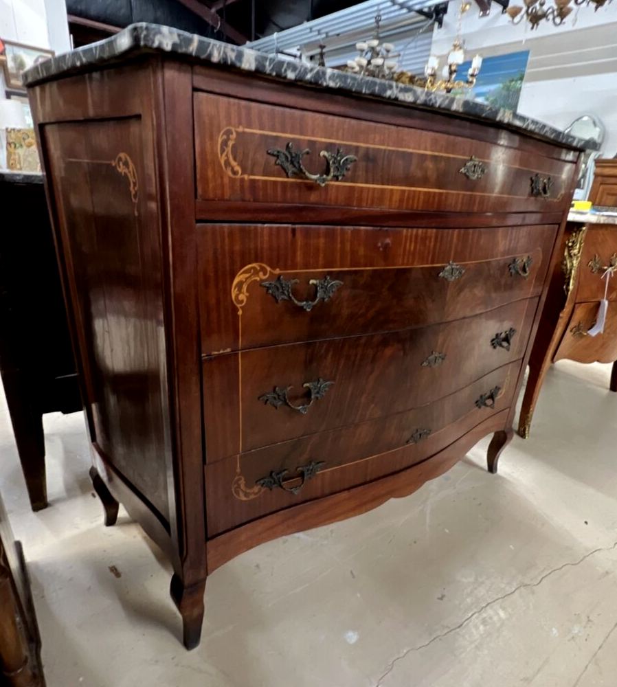 Antique Italian Inlaid Commode Chest of drawers Marble Top