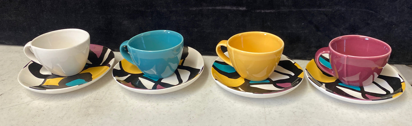 Diane Von Furstenberg Espresso Coffee Tea Cup & Saucer Set of 4 NIB BH83