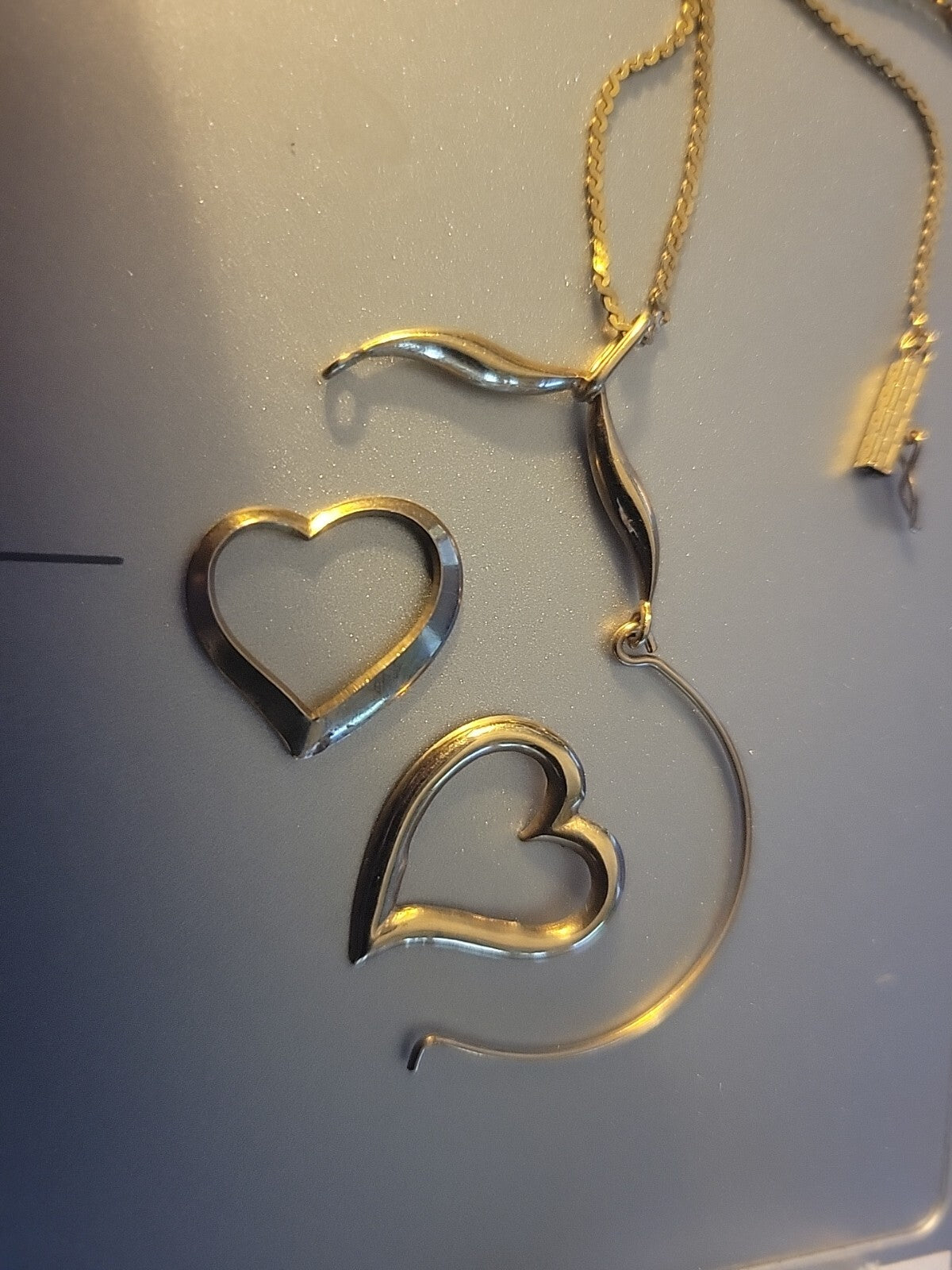 14K Necklace 36" w/ Charm Holder  & 2  Heart Pendants 8.3g CB7