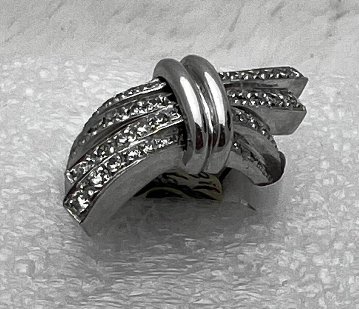 14K White Gold,Diamond By Pass or Bow Tie Ring Size 7, 11.8 grams