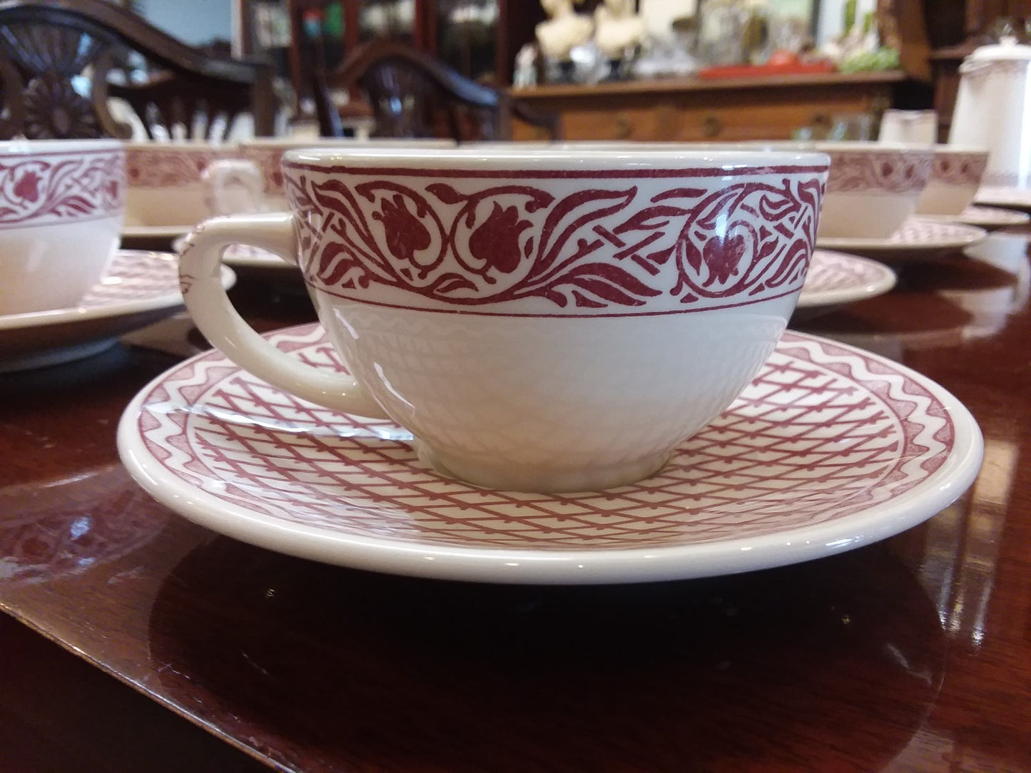 Set of 6 Cups & 6 Saucers by Gien in the Aurelie and Herbier Rose French Country