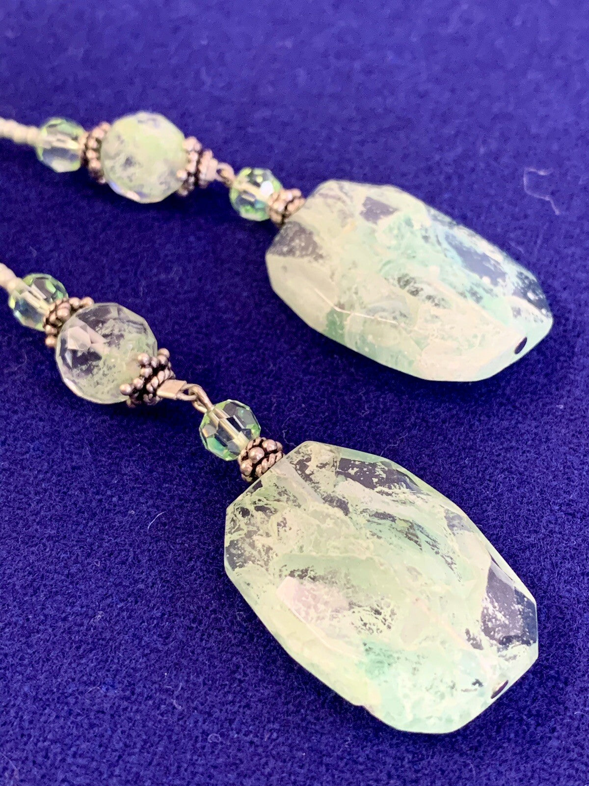 Glass Beaded 46" Mint Green Lariat Necklace & Earring Set Never Worn Great Gift