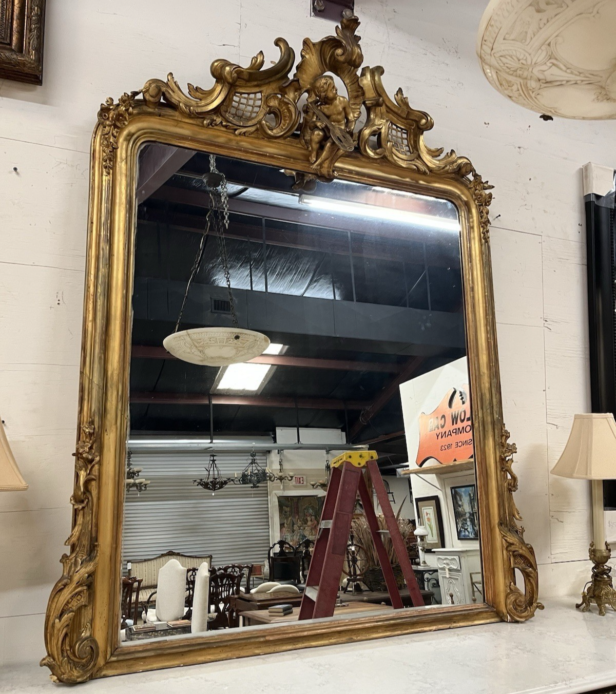 Antique Large Gilt Gold Over Mantle French Louis XVI Mirror 70" x 56"