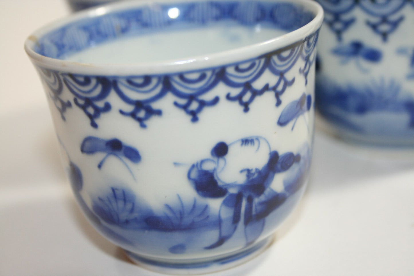 SET OF 3 VINTAGE BLUE & WHITE SAKI CUPS
