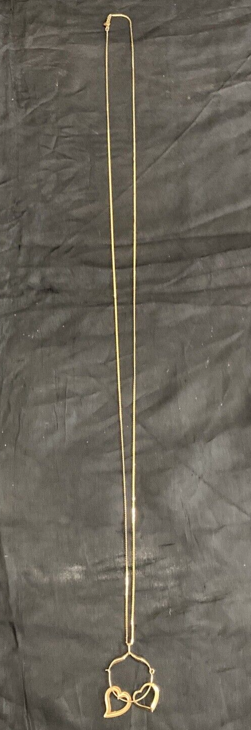 14K Necklace 36" w/ Charm Holder  & 2  Heart Pendants 8.3g CB7