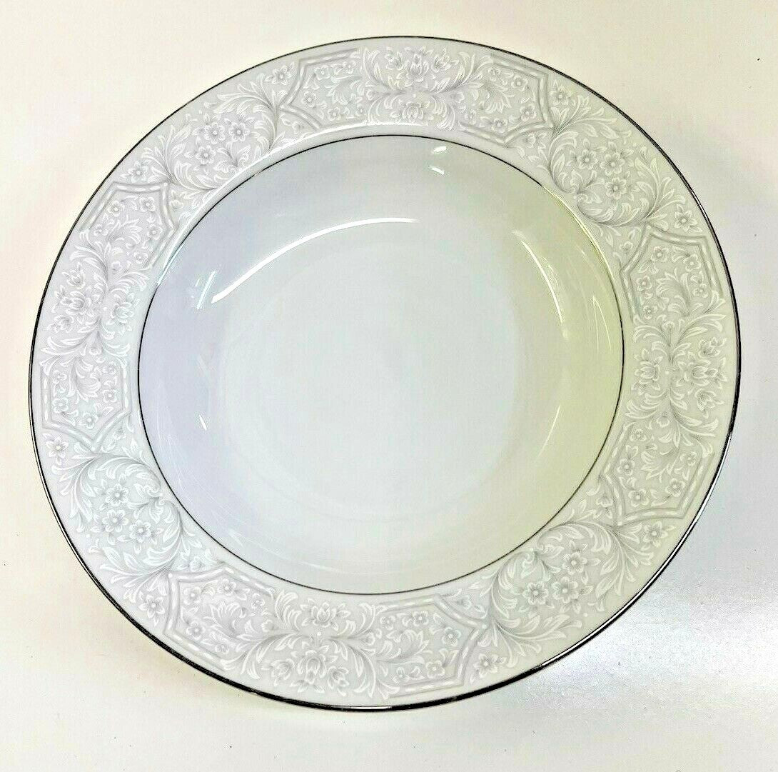 12 Sango Lisbon 3790 Rim Soup Bowls 8 1/2" Made in Japan white & gray floral