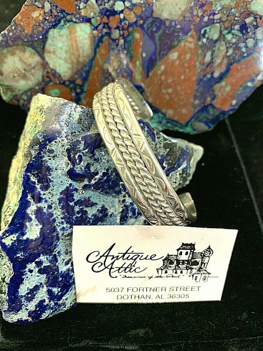 Navajo Sterling Silver Cuff Bracelet Twisted Wire Cable Southwestern Vtg