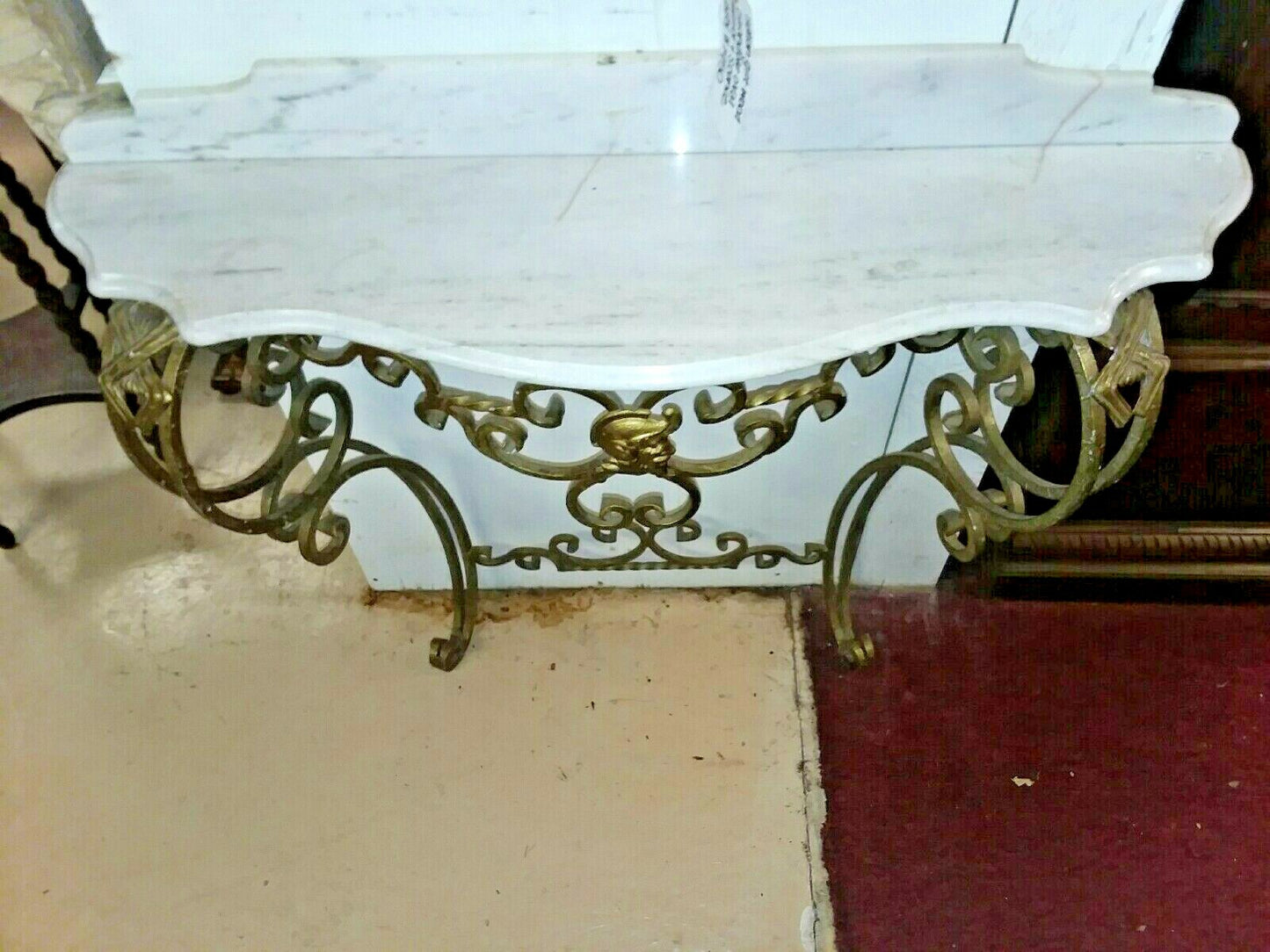 Antique Gilt Metal Console with Marble Top Entryway Italian