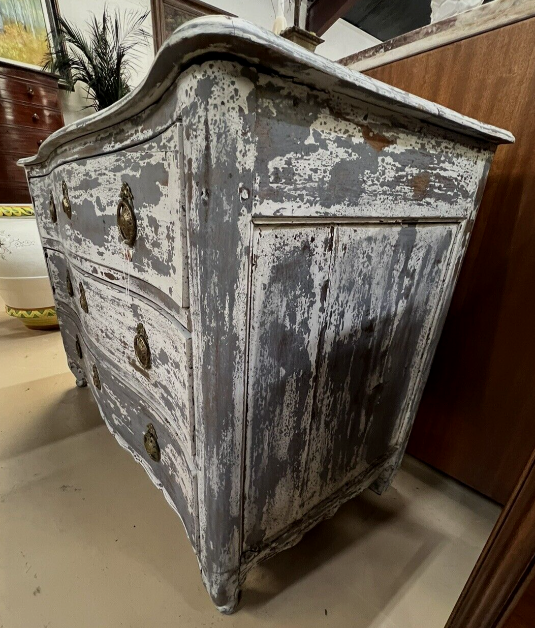 Antique French Painted Louis XV Provincial Serpentine Chest of Drawers Commode