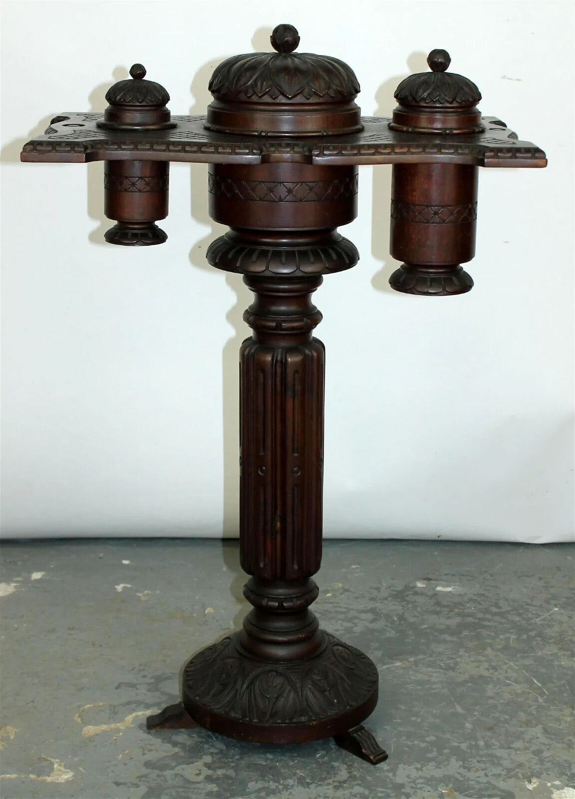 Antique German Carved Swivel Smoking Stand Black Forest Style Pipe Cigar Tobacco