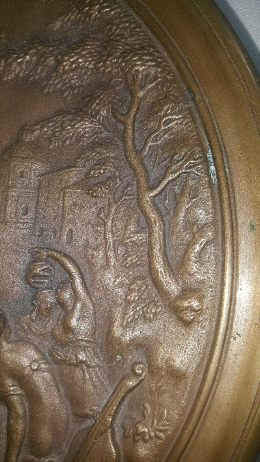 10" Solid Cast Bronze Plaque Plate Charger Roman Greek c 1800's 4.5 lbs