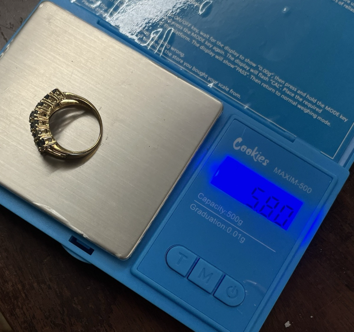 14k Yellow Gold 21 Blue Topaz Ring 5.8 g size 6.75 Thailand CID