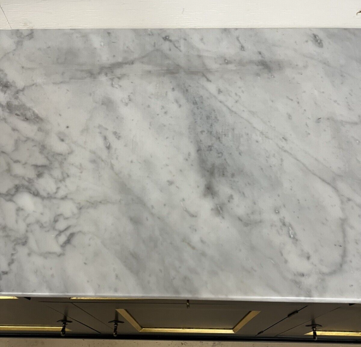 French Louis XVI Marble Top Black & Gold Cabinet Sideboard Cabinet Enfilade