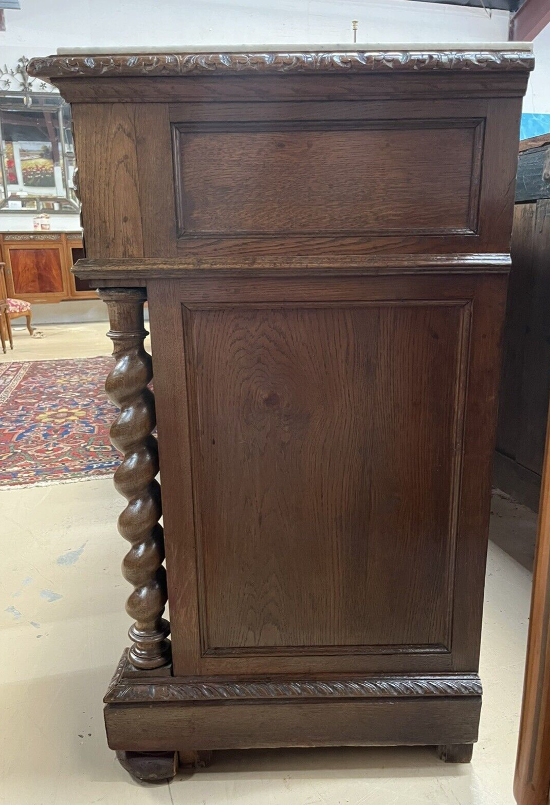 FRENCH RENAISSANCE REVIVAL MARBLE-TOP CARVED OAK COMMODE