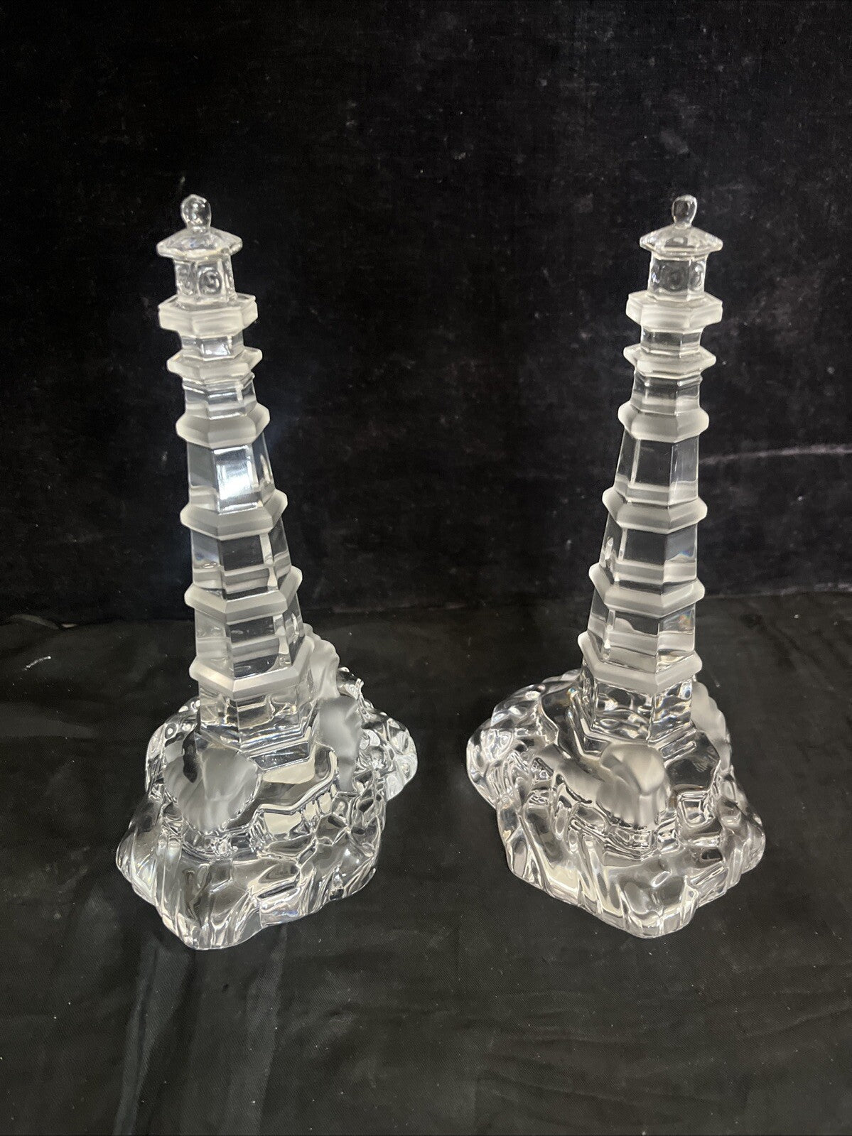 Pair of Lenox Light at Crystal Point Lighthouses 8" Height Pagoda Germany