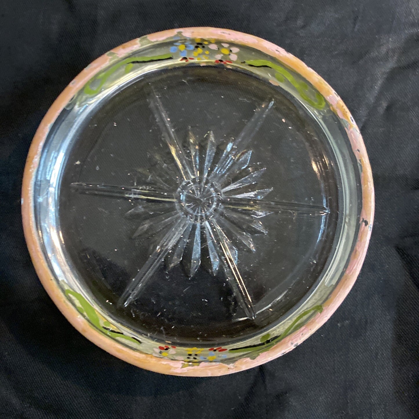 9x Floral Glass Enameled Wine Coasters