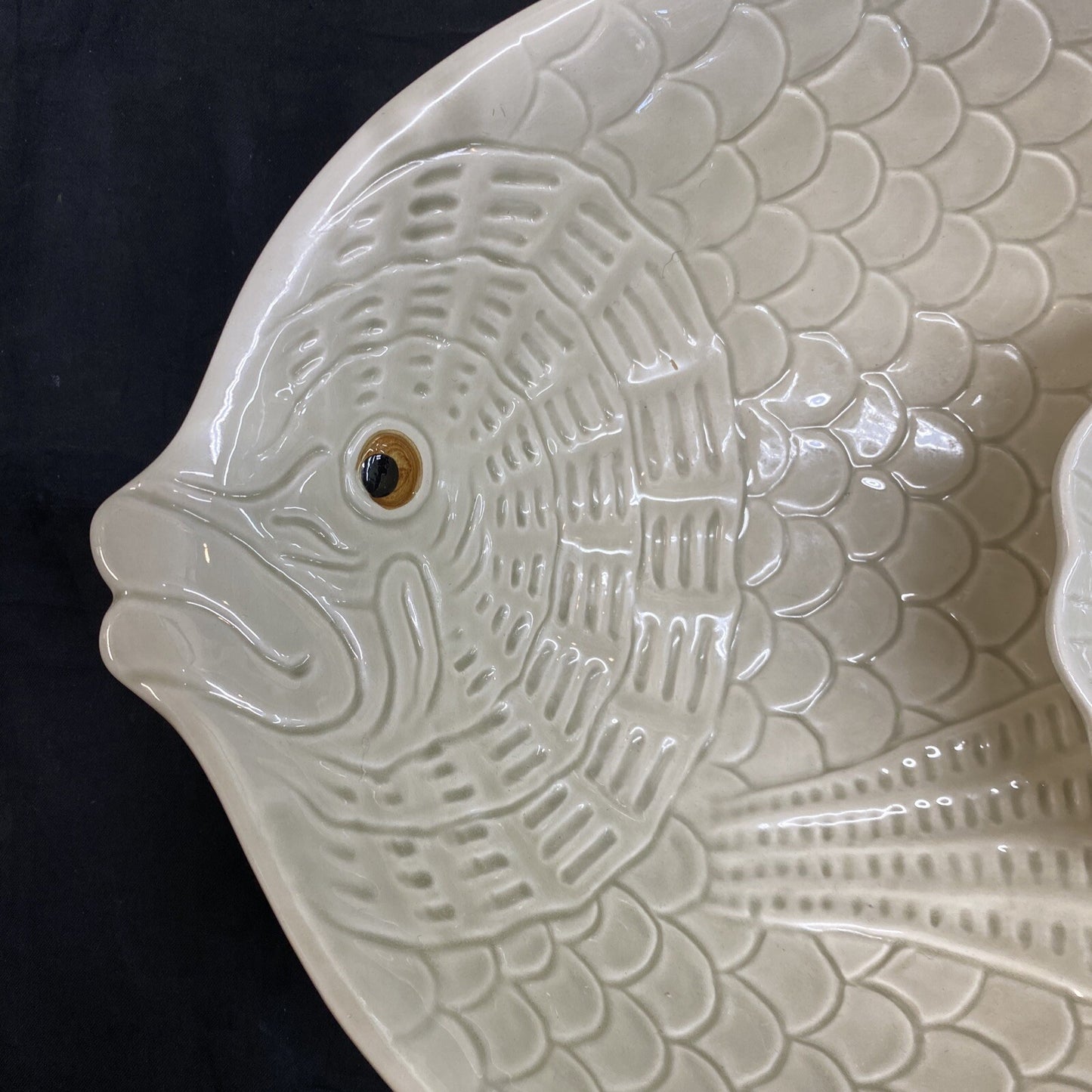 Fitz & Floyd Ivory Colored Fish Chip & Dip Bowl