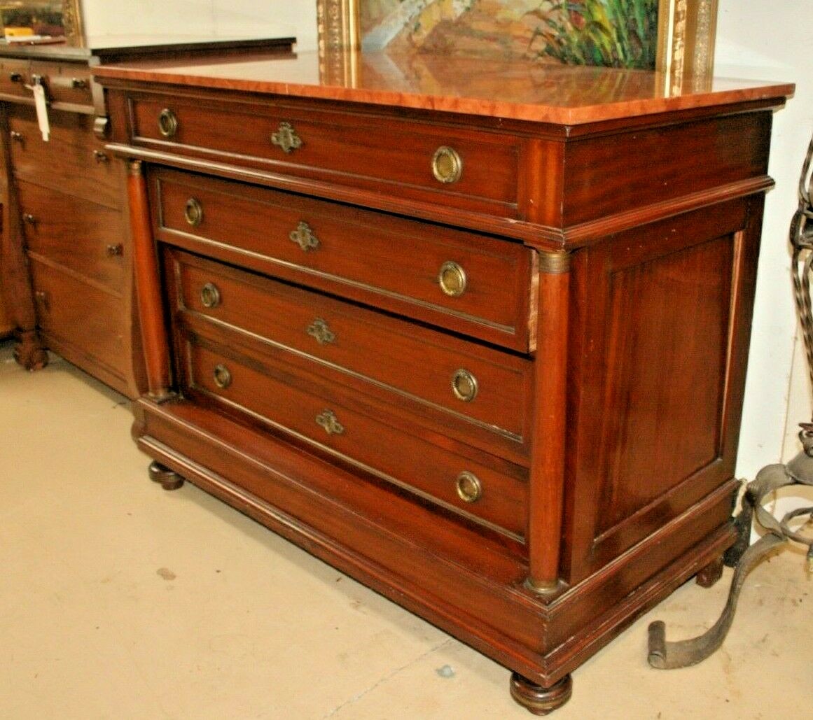 Antique French Chest of Drawers Commode Regency Cabinet Walnut Sideboard Marble