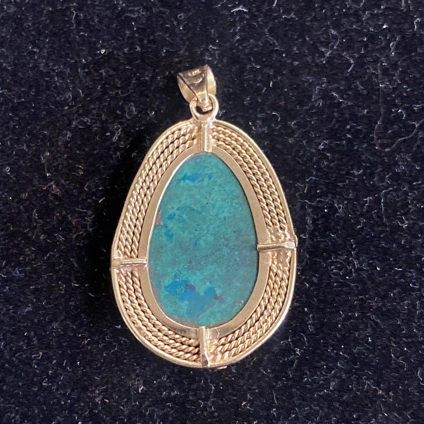 14k Gold VTG Israel Eilat Stone Cabochon Pendant Fine Jewelry 7.5g total