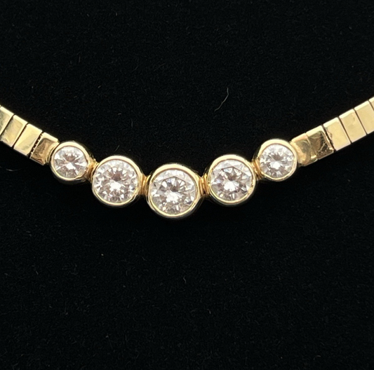 14K Yellow Gold 19.6 g 5 CZ Stones Omega Collar Necklace 15.5"