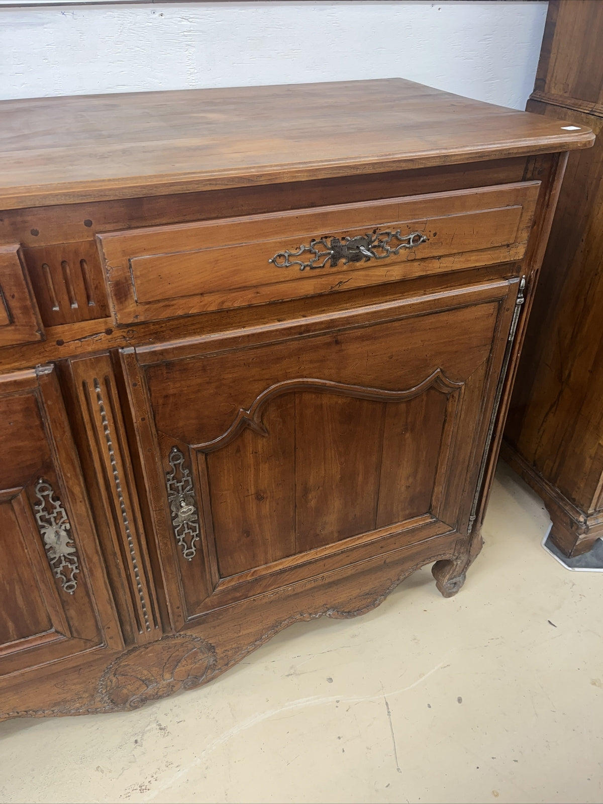 Antique French Provincial Louis XV Carved Cherry Sideboard Chest Cabinet Server