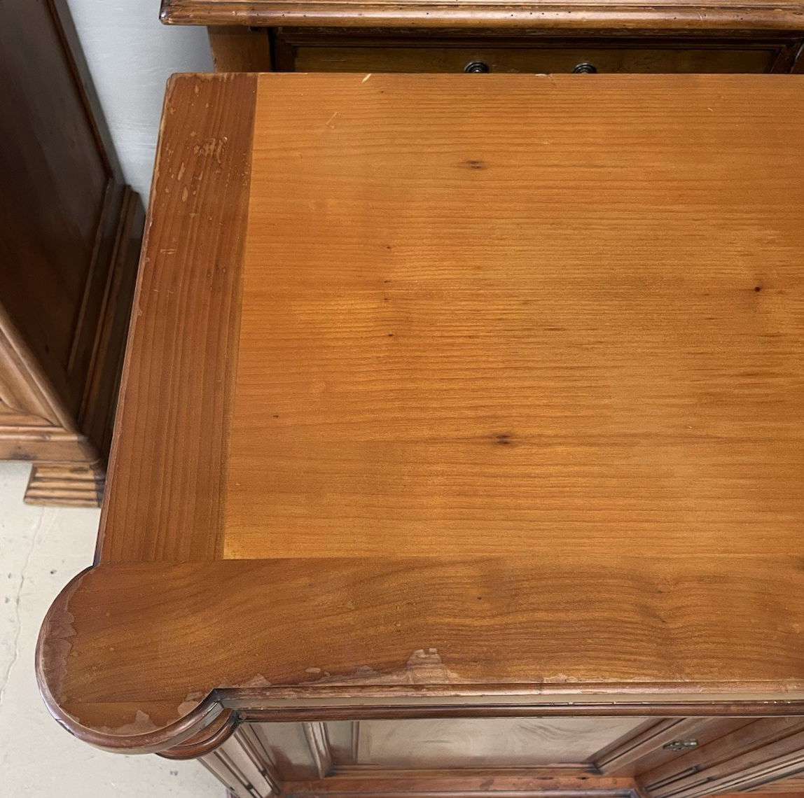 LOUIS XVI STYLE FRUITWOOD BREAKFRONT SIDEBOARD 86.5"