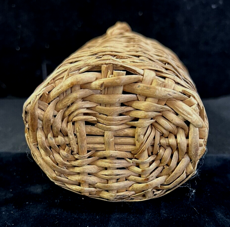 FRENCH ANTIQUE DEMIJOHN WICKER BOTTLE 11", GREEN GLASS, MADE IN FRANCE