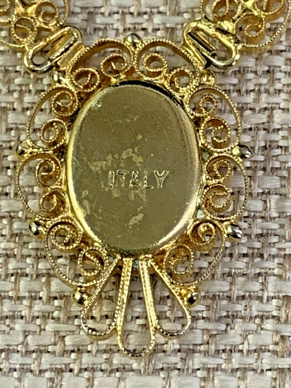 Antique Italian Grand Tour 3 pc Micromosaic & Filigree Pendant Necklace 18"