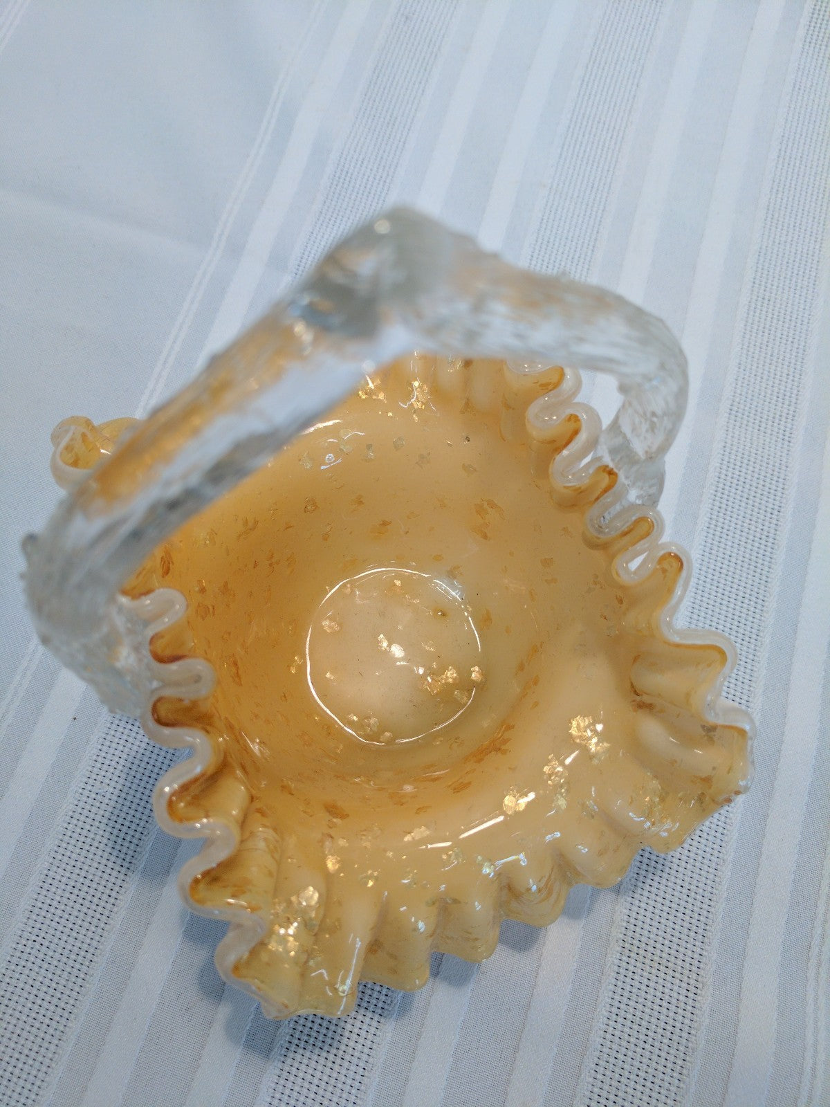 VICTORIAN ENGLISH STURBRIDGE Gold CASED GLASS BASKET W/ THORN HANDLE