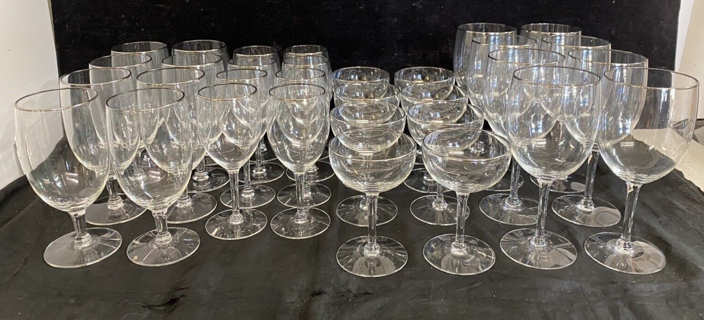 Set of 7 Water Goblets by Seneca in the pattern Juliet , Clear w Platinum Rim