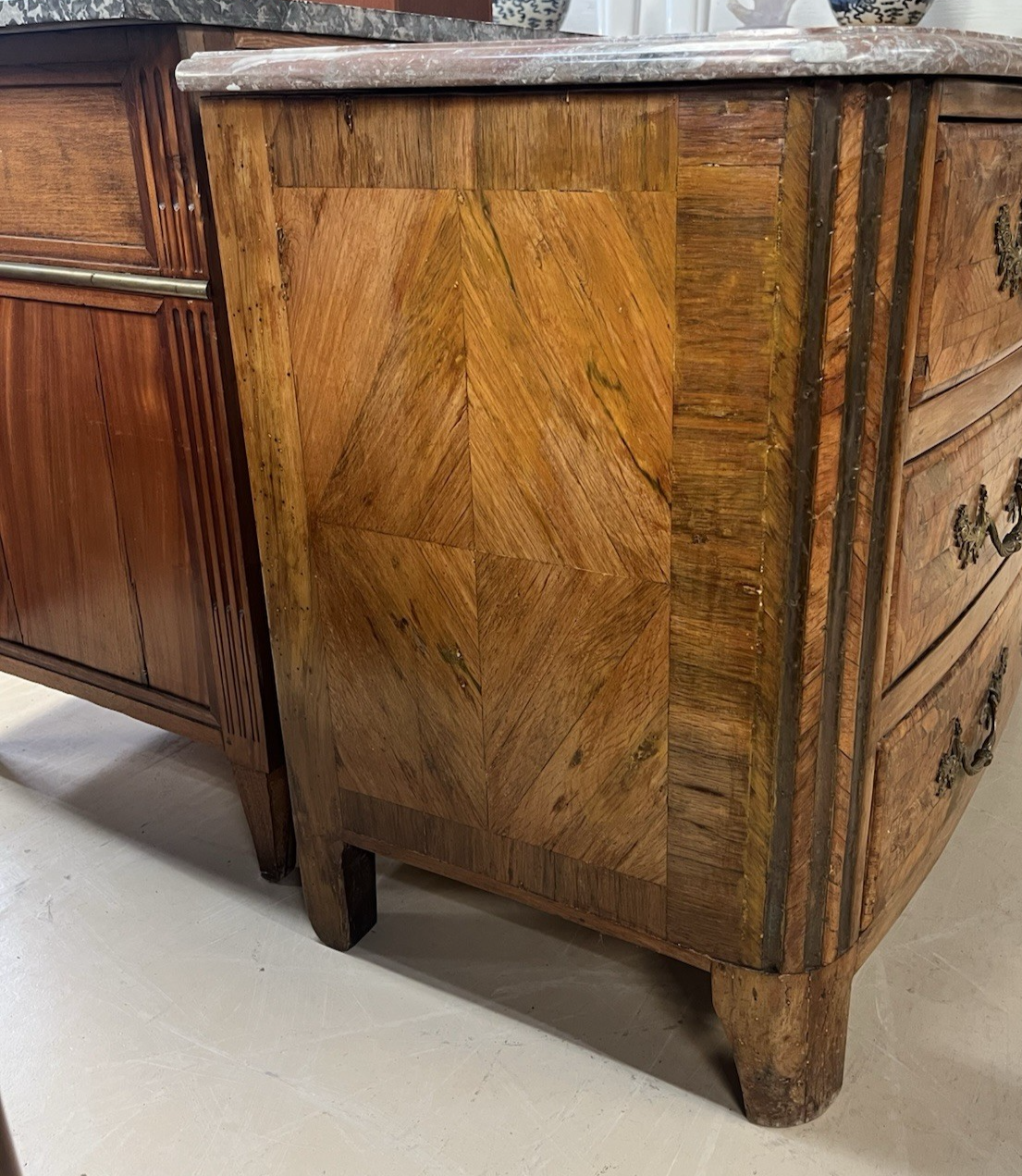 ANTIQUE FRENCH LOUIS XIV MARBLE-TOP BURLED WOOD COMMODE CHEST OF DRAWERS 19th C