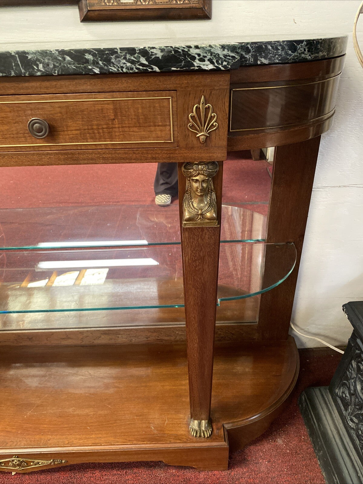 FRENCH MAHOGANY EMPIRE ENTRYWAY CONSOLE TABLE W/ MARBLE TOP