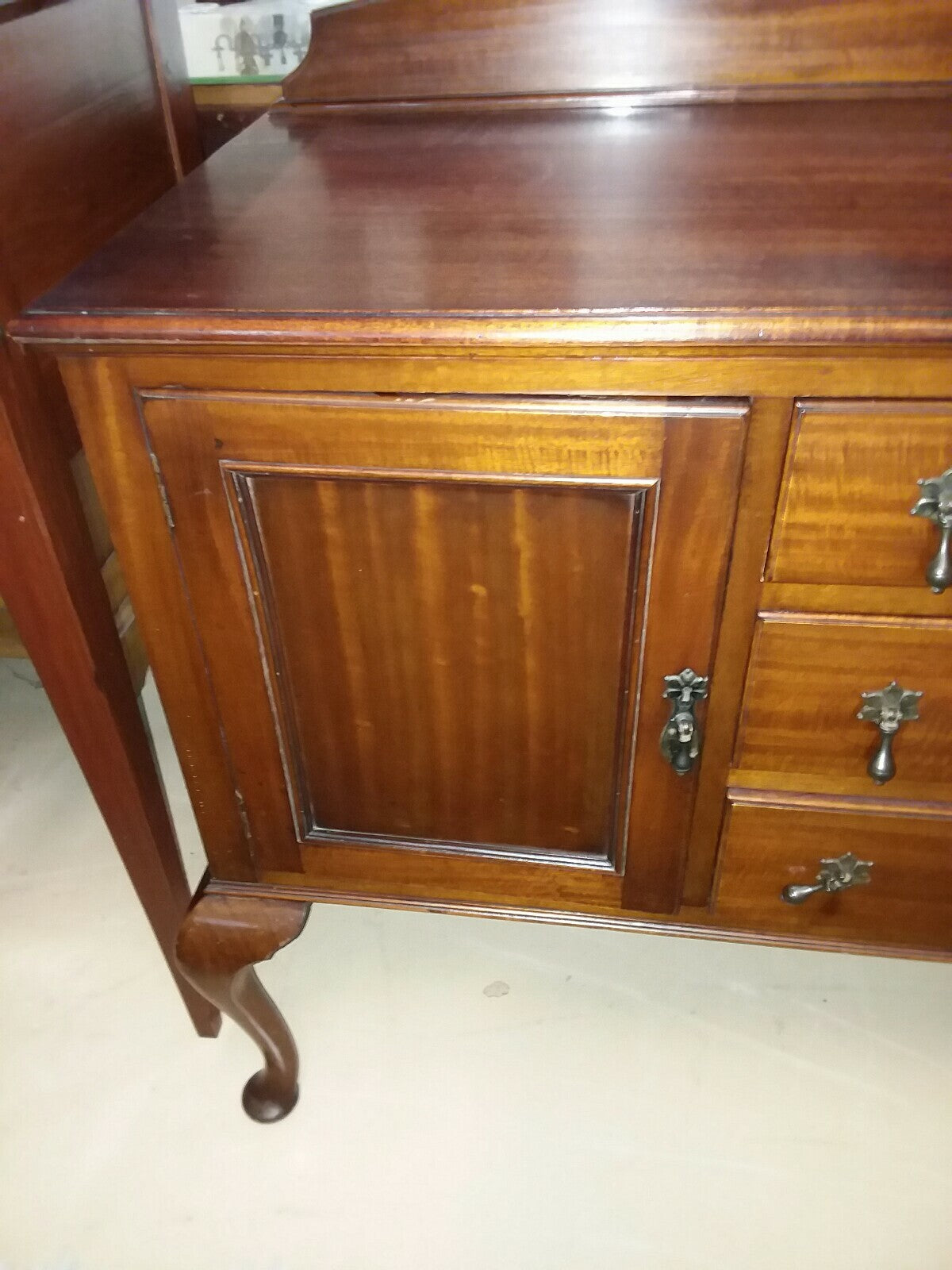 Antique English Queen Anne  Mahogany Sideboard 3 Drawers 2 Doors W 53.5" D 21"