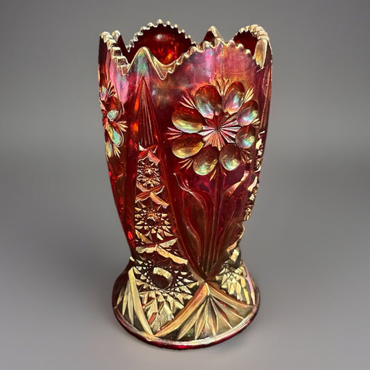 Imperial Glass OH Cosmos Ruby Carnival Cupped Flower Vase 6 3/4"