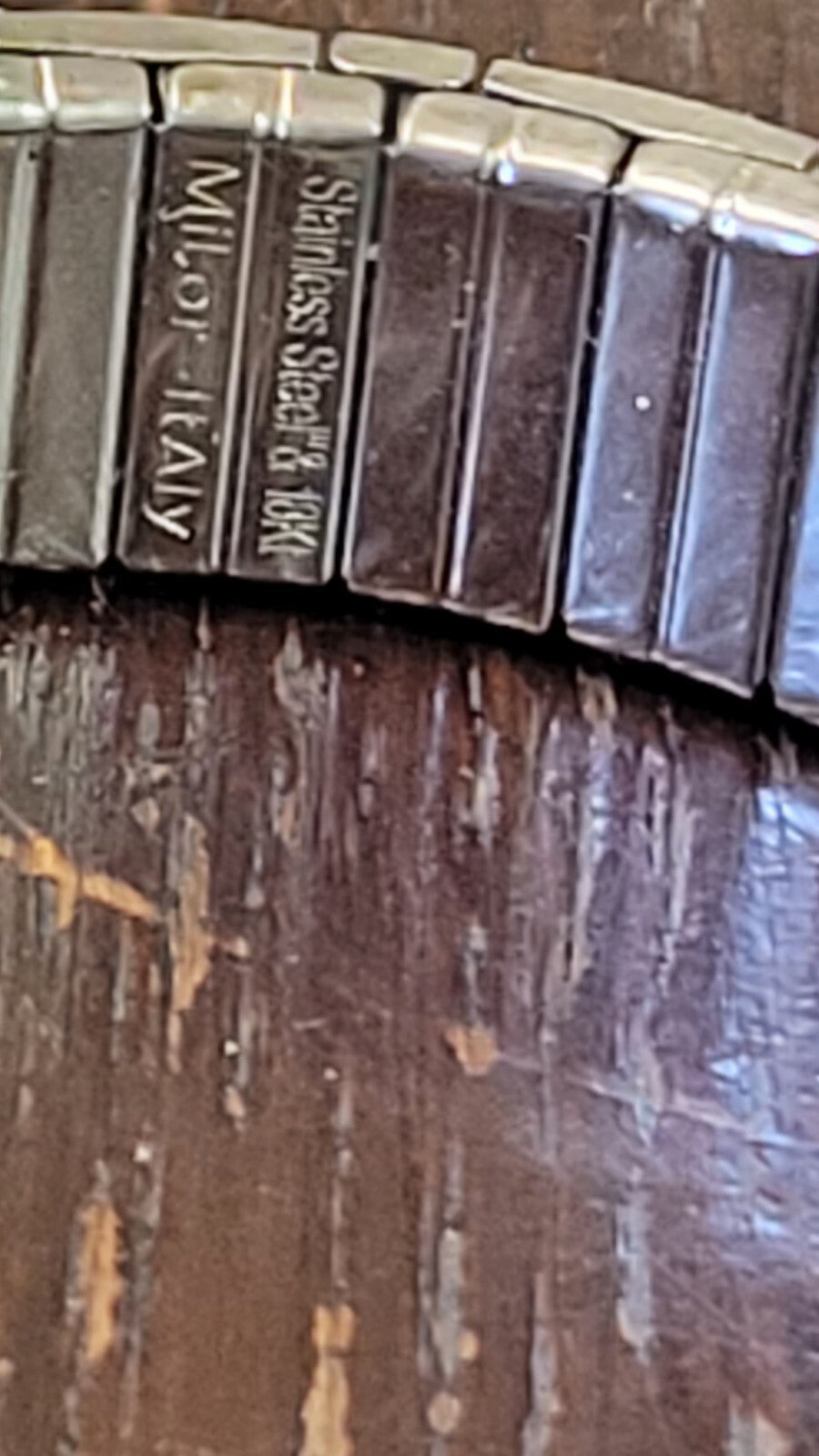 SIGNED MILOR ITALY STAINLESS STEEL w 18K YELLOW GOLD STRETCHY BANGLE BRACELET